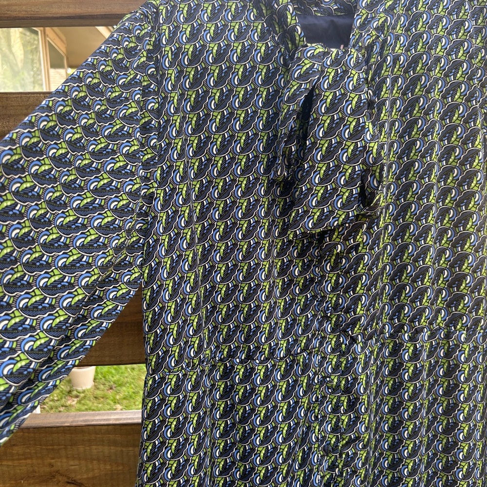 Maxi Patterned Long-Sleeve dress in Navy and Green